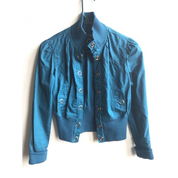 Chic Blue Crop Jacket - Picture 1 of 5
